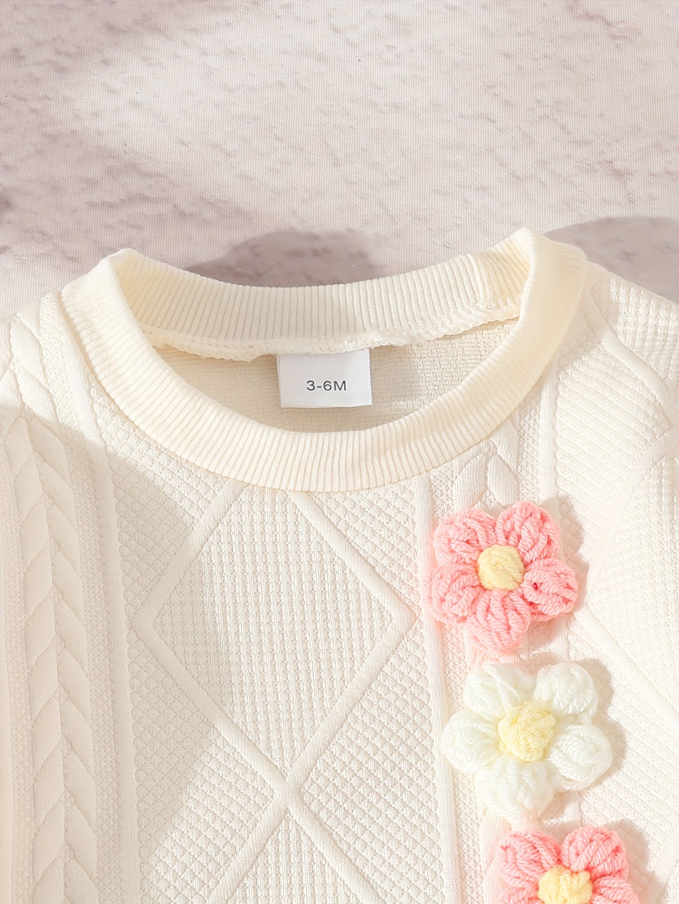 Conjunto Bebê Menina Moletom Texturizado Flores Tridimensionais Blusa e Calça
