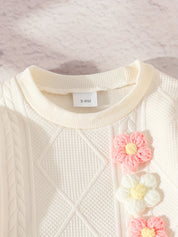 Conjunto Bebê Menina Moletom Texturizado Flores Tridimensionais Blusa e Calça