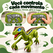 Controle remoto do velociraptor com movimentos para frente, trás, giro e rugido