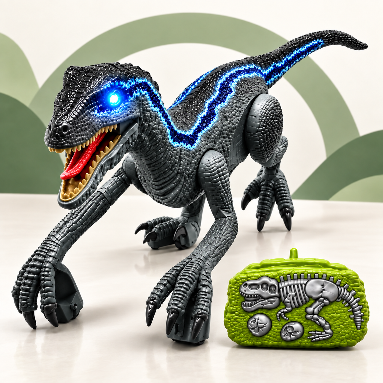Variante Cinza do dinossauro velociraptor com controle remoto