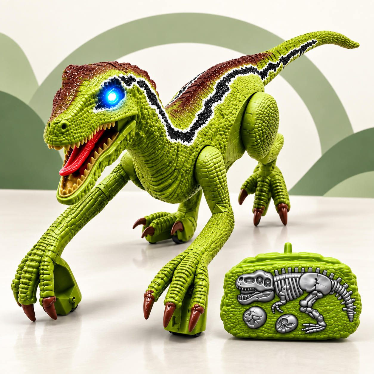 Variante Verde do dinossauro velociraptor com controle remoto