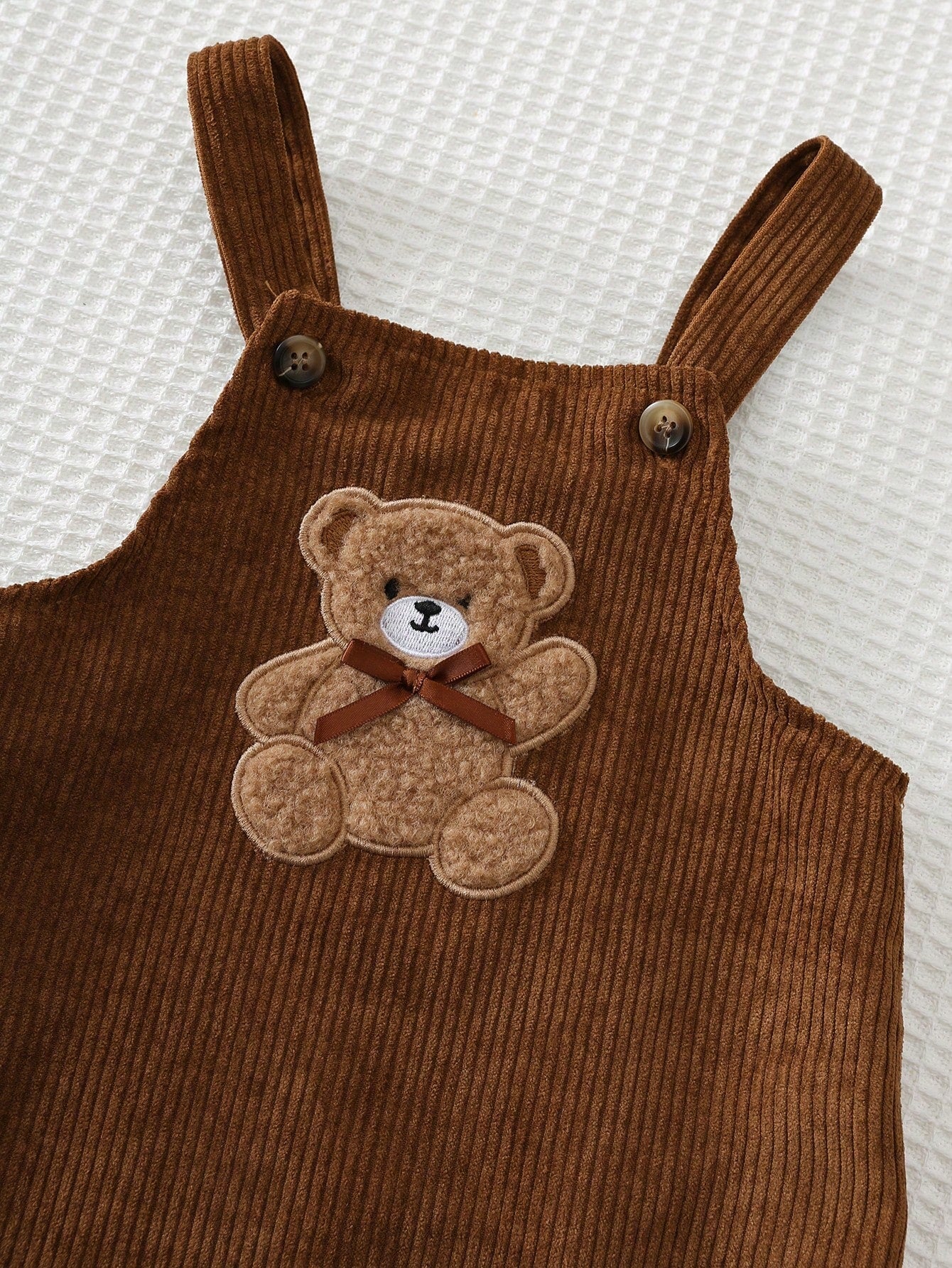 Vestido Avental Bebê Menina Aplique Urso Bordado Laço 001 Vestido Menina 06 Kabannas 