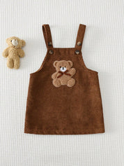 Vestido Avental Bebê Menina Aplique Urso Bordado Laço 001 Vestido Menina 06 Kabannas Marrom 3-6 Meses 