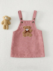 Vestido Avental Bebê Menina Aplique Urso Bordado Laço 001 Vestido Menina 06 Kabannas Rosa 3-6 Meses 