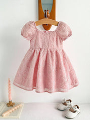 Vestido Bebê Manga Bufante Floral 3D Decote Quadrado 004 Vestido Menina 23 Kabannas Rosa 6-9 Meses 