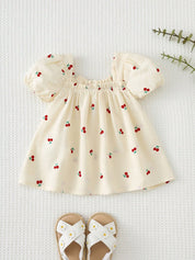 Vestido Bebê Menina Cereja Manga Pétala Laço Gola Quadrada 001 Vestido Menina 03 Kabannas 