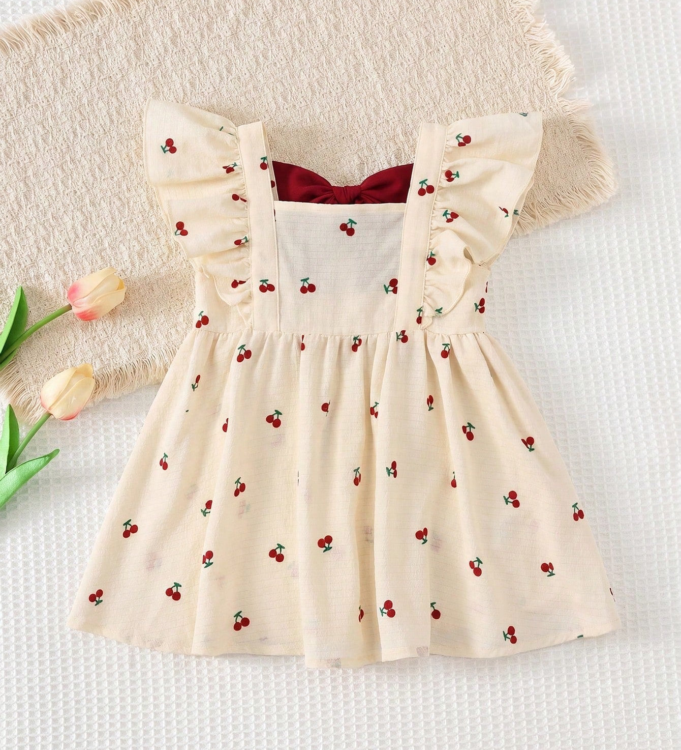 Vestido Bebê Menina Estampa Cereja com Laço Vermelho 003 Vestido Menina 13 Kabannas 