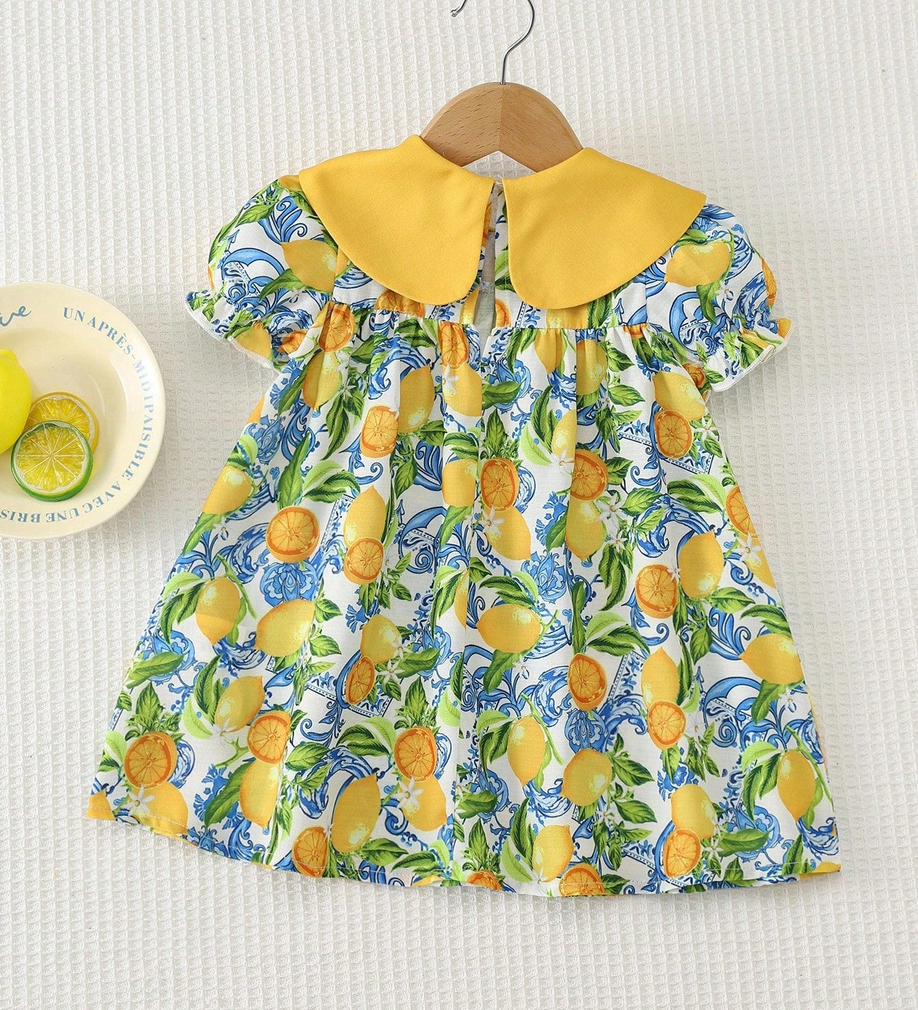 Vestido Bebê Menina Estampa Limão Gola Peter Pan com Laço 003 Vestido Menina 20 Kabannas 