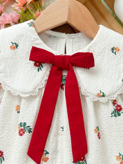 Vestido Bebê Menina Floral com Gola Peter Pan e Laço Vermelho 003 Vestido Menina 08 Kabannas 