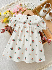 Vestido Bebê Menina Floral com Gola Peter Pan e Laço Vermelho 003 Vestido Menina 08 Kabannas 