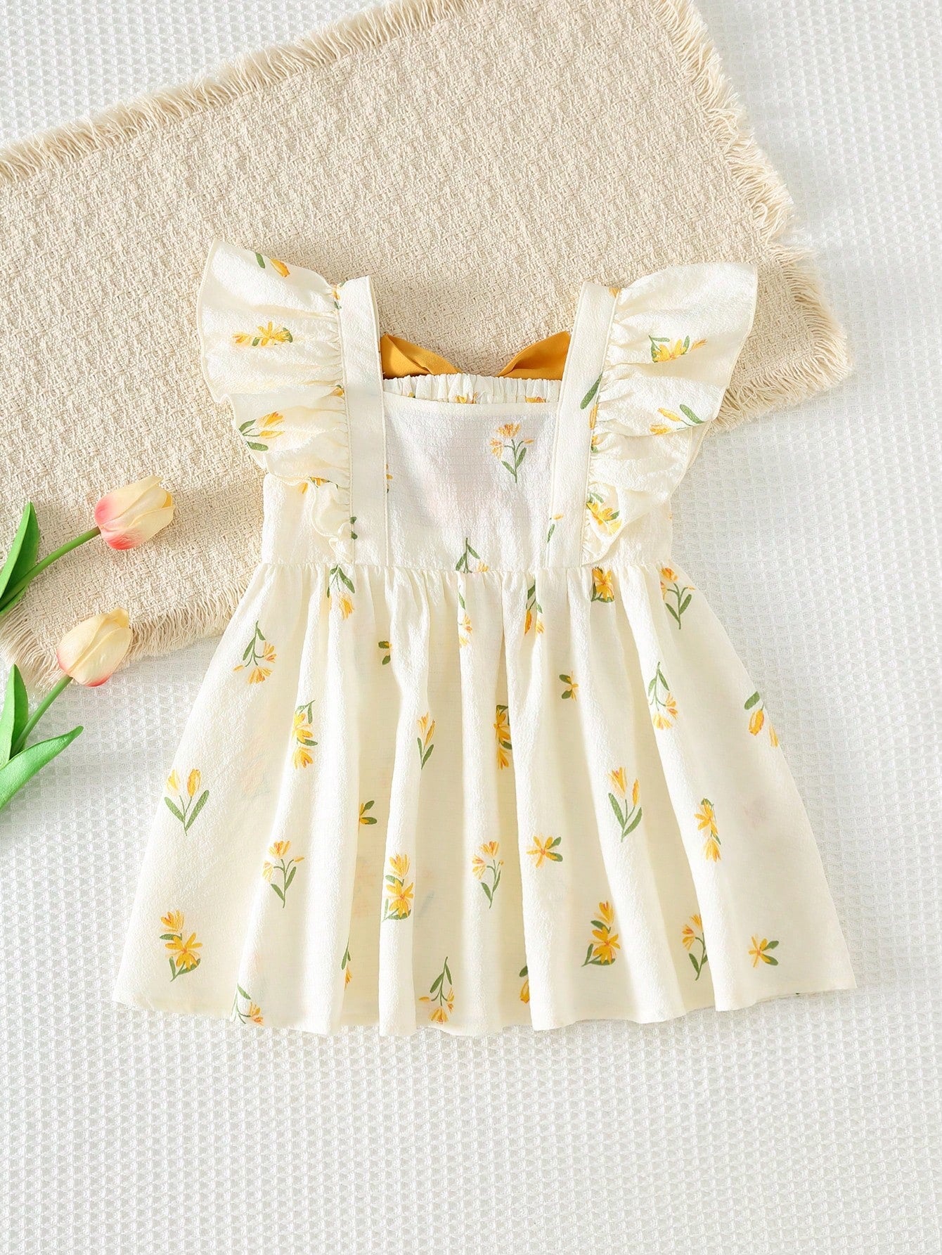 Vestido Bebê Menina Floral Manga Borboleta com Laço 004 Vestido Menina 32 Kabannas 