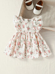 Vestido Bebê Menina Floral Manga Esvoaçante Linha A 004 Vestido Menina 28 Kabannas Branco e rosa 1-3 Meses 