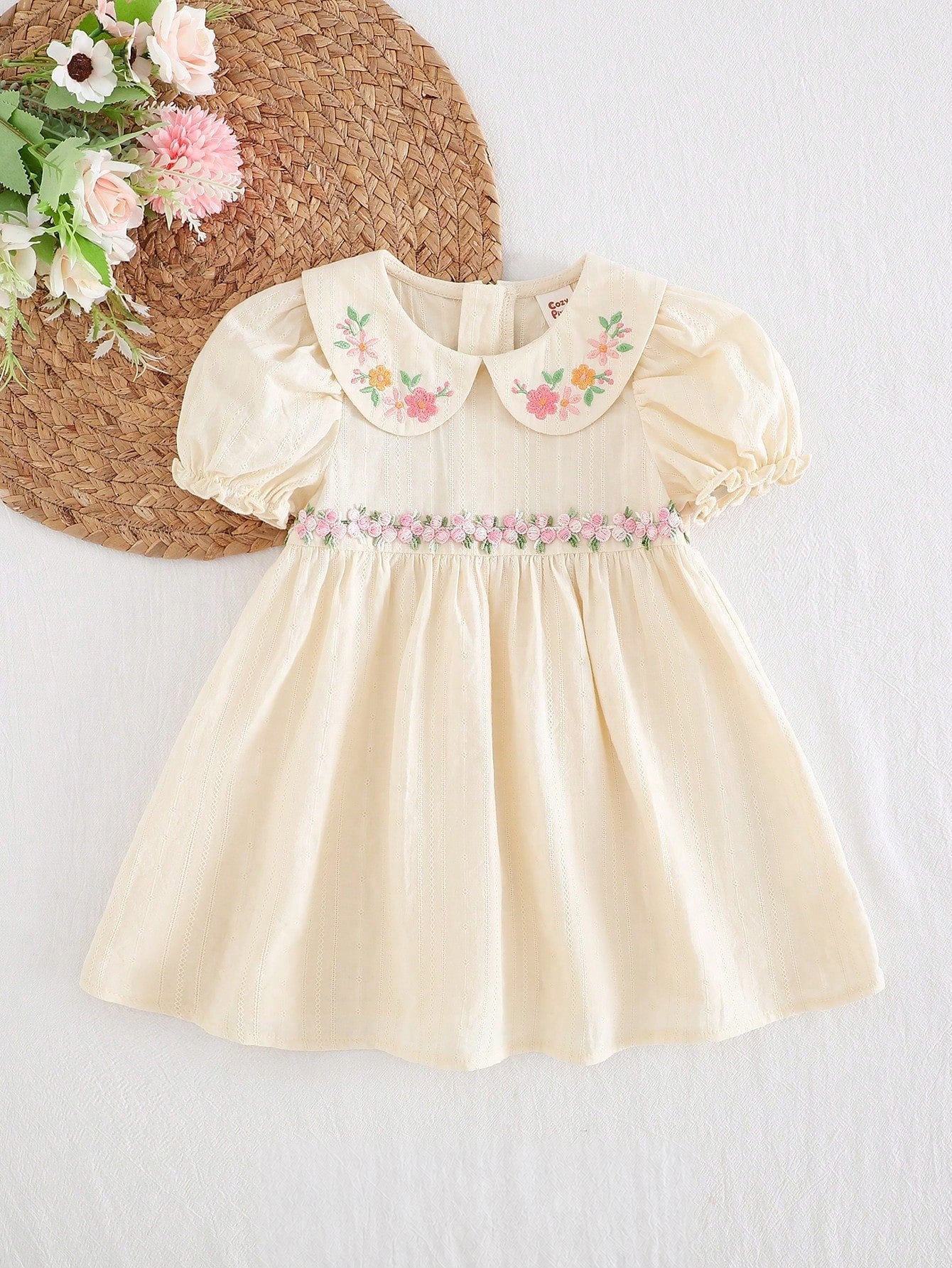 Vestido Bebê Menina Gola Peter Pan Bordado Floral 004 Vestido Menina 27 Kabannas 