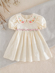Vestido Bebê Menina Gola Peter Pan Bordado Floral 004 Vestido Menina 27 Kabannas Off-white 6-9 Meses 