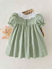 Vestido Bebê Menina Gola Peter Pan com Aplique de Patinhos 003 Vestido Menina 12 Kabannas 