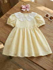 Vestido Bebê Menina Gola Peter Pan Manga Bufante 004 Vestido Menina 22 Kabannas Amarelo 6-9 Meses 