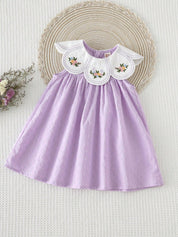 Vestido Bebê Menina Linha A Gola Bordada Floral sem Mangas 003 Vestido Menina 19 Kabannas Lilás 6-9 Meses 