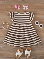 Vestido Bebê Menina Listrado com Aplique de Flor e Manga Babado 003 Vestido Menina 16 Kabannas 