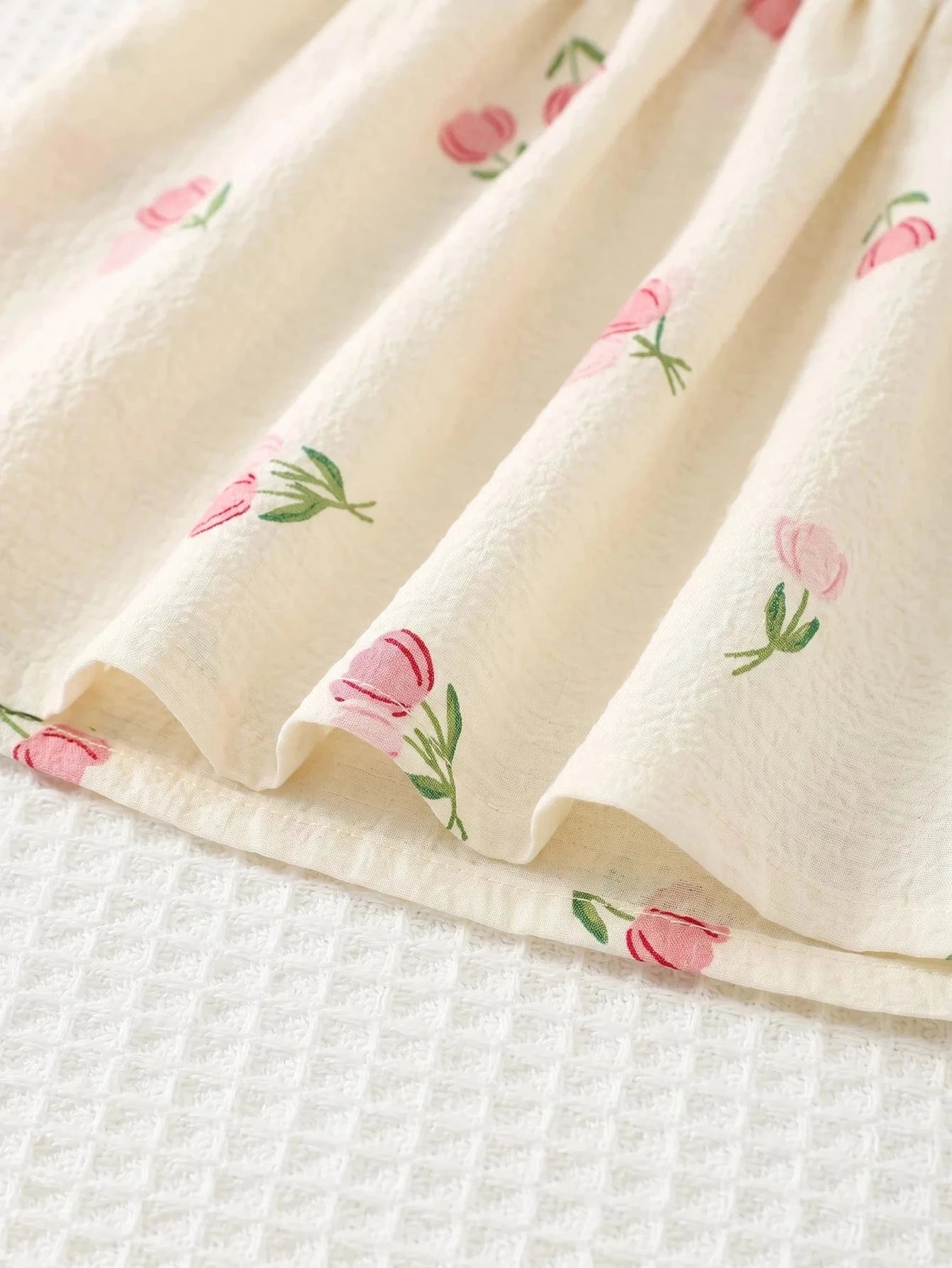 Vestido Bebê Menina Manga Bufante Estampa Floral Tulipa Laço Gola Quadrada 003 Vestido Menina 07 Kabannas 