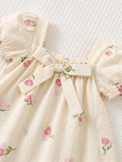 Vestido Bebê Menina Manga Bufante Estampa Floral Tulipa Laço Gola Quadrada 003 Vestido Menina 07 Kabannas 