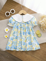 Vestido Bebê Menina Manga Curta Bufante Gola Marinheiro Laço Estampa Floral 003 Vestido Menina 11 Kabannas 