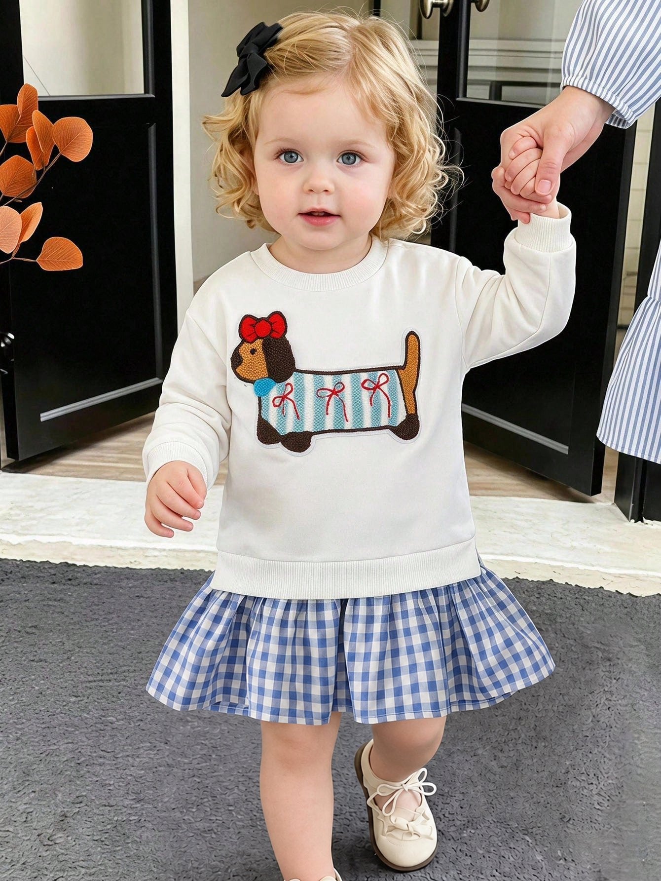 Vestido Bebê Menina Moletom 2 em 1 Dachshund e Saia Xadrez 004 Vestido Menina 24 Kabannas 