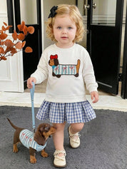 Vestido Bebê Menina Moletom 2 em 1 Dachshund e Saia Xadrez 004 Vestido Menina 24 Kabannas 