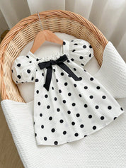 Vestido Bebê Menina Poá Manga Bufante Evasê com Laço 003 Vestido Menina 15 Kabannas Branco e preto 3-6 Meses 
