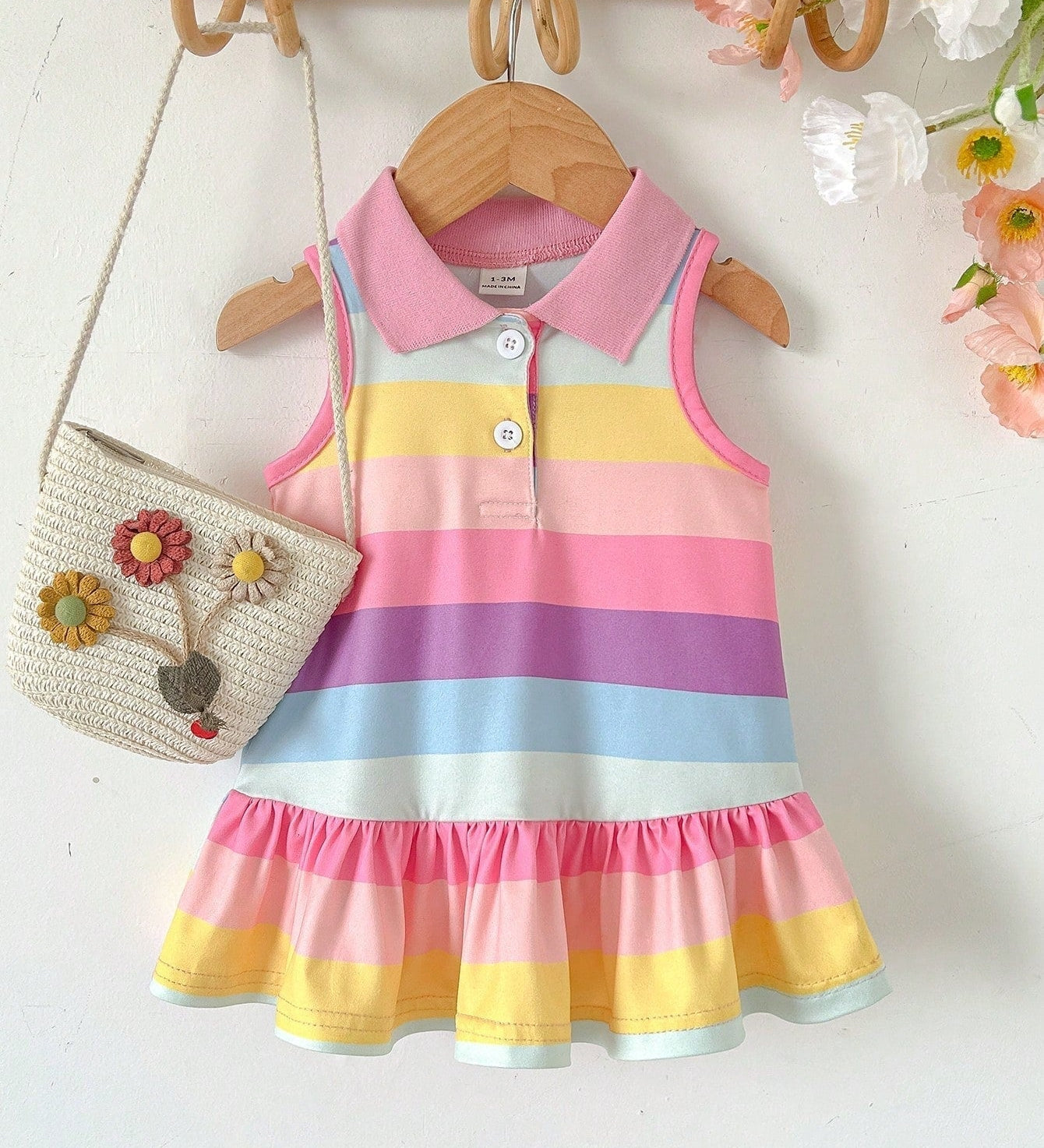Vestido Bebê Menina Polo Listrado Arco-Íris 003 Vestido Menina 14 Kabannas 