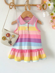 Vestido Bebê Menina Polo Listrado Arco-Íris 003 Vestido Menina 14 Kabannas 