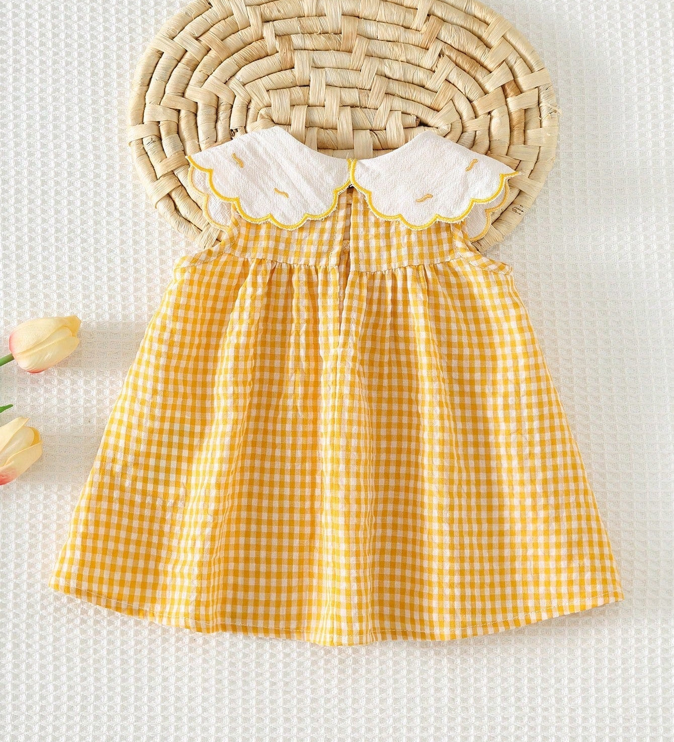 Vestido Bebê Menina Regata Xadrez Gola Bordada Pato Algodão 001 Vestido Menina 01 Kabannas 