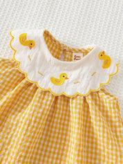 Vestido Bebê Menina Regata Xadrez Gola Bordada Pato Algodão 001 Vestido Menina 01 Kabannas 