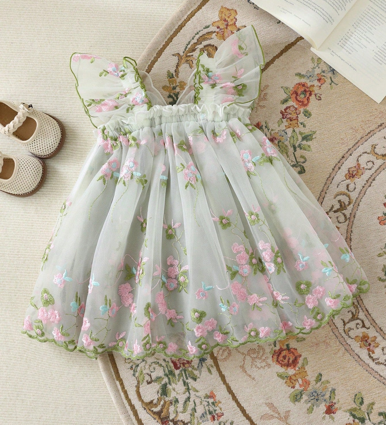 Vestido Bebê Menina Tule Bordado Floral 004 Vestido Menina 34 Kabannas 