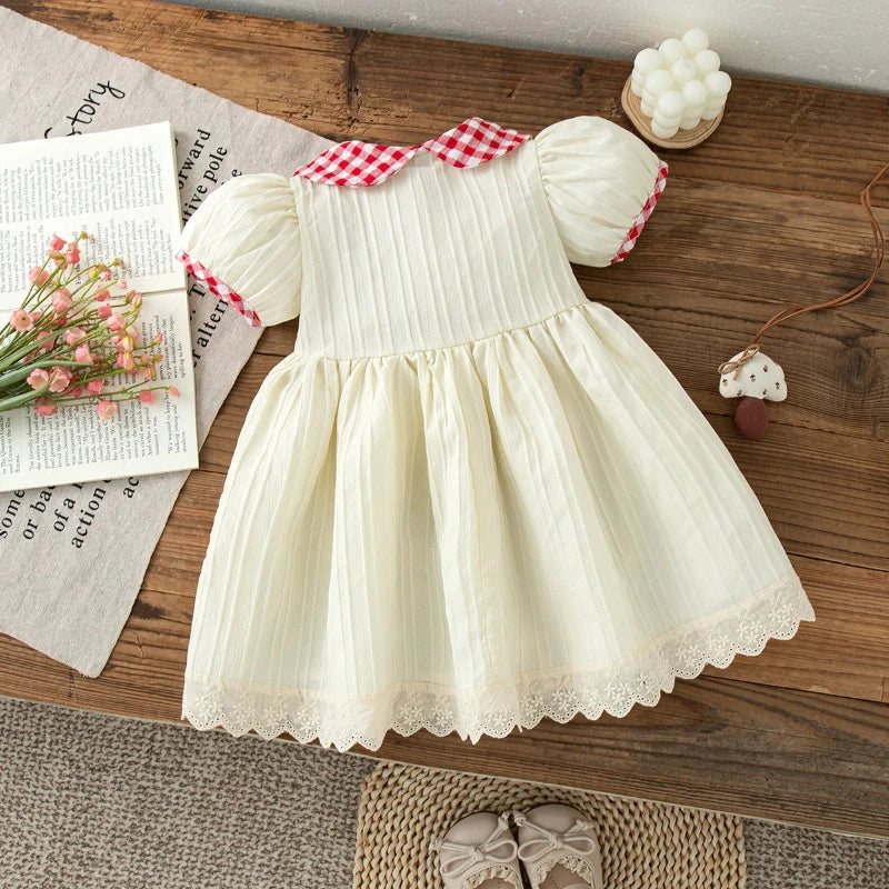 Vestido de Bebê Menina com Gola de Boneca e Manga Puff Vestido Menina 12 Kabannas 
