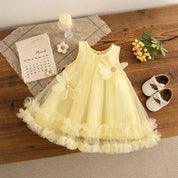 Vestido de Bebê Menina Floral com Babados Vestido Menina 09 Kabannas Amarelo 9-12 Meses 