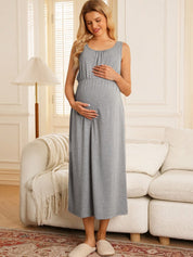 Vestido Gestante e Amamentação Longo Regata com Decote U - Cinza