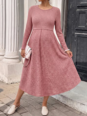 Vestido Gestante e Amamentação Midi Manga Longa com Barra Evasê - Rosa antigo
