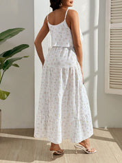 Vestido Gestante e Amamentação Midi de Alças Floral com Saia em Camadas - Branco
