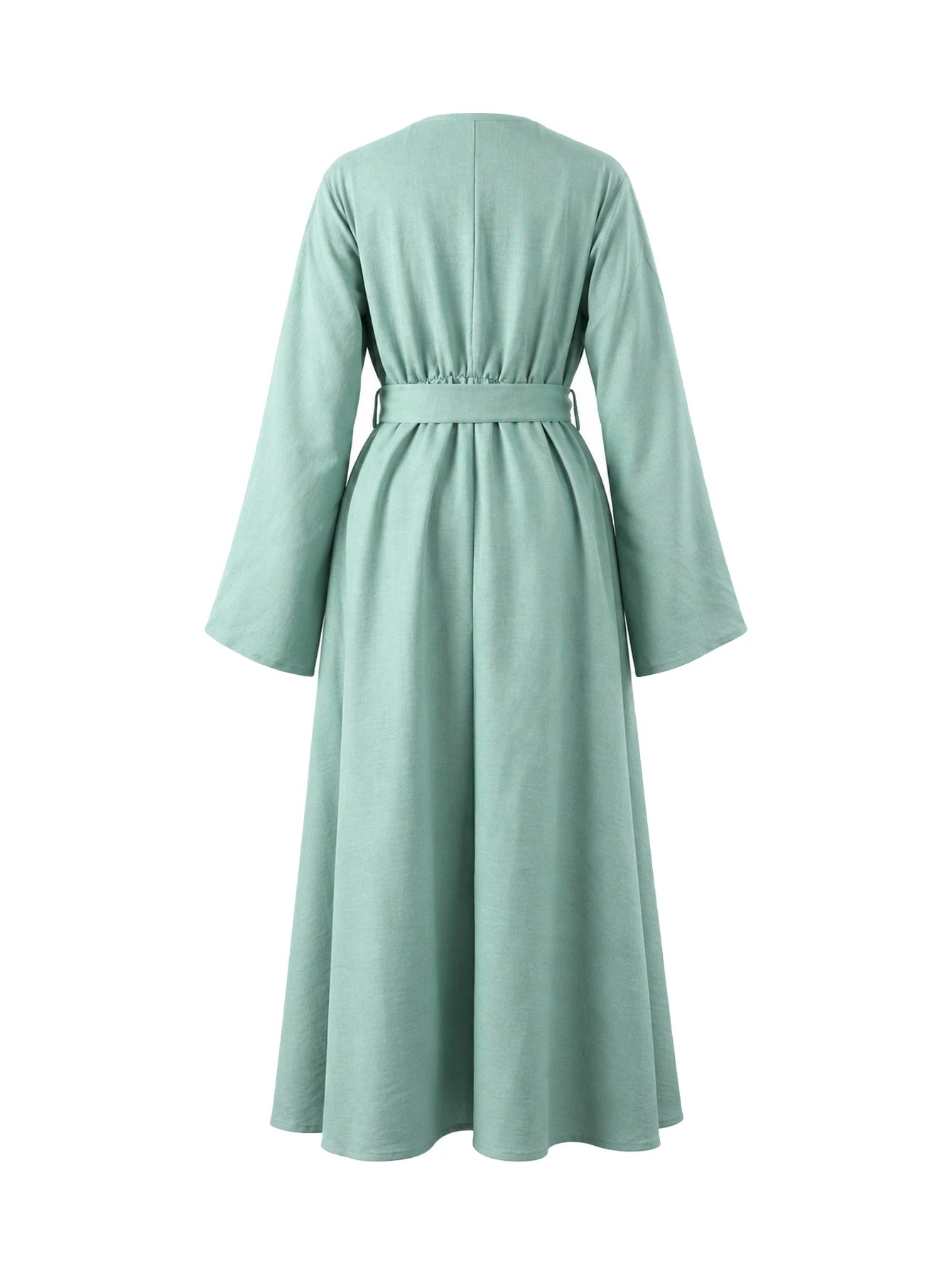 Vestido Gestante e Amamentação Midi Manga Longa com Botões e Faixa - Verde sálvia