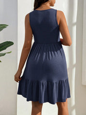 Vestido Gestante e Amamentação Regata com Botões e Barra em Camadas - Azul