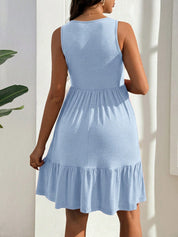 Vestido Gestante e Amamentação Regata com Botões e Barra em Camadas - Azul claro