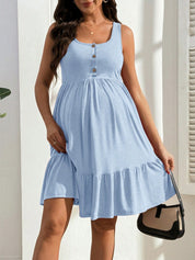 Vestido Gestante e Amamentação Regata com Botões e Barra em Camadas - Azul claro