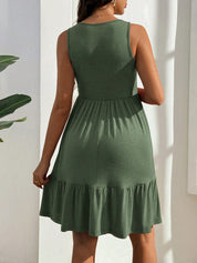 Vestido Gestante e Amamentação Regata com Botões e Barra em Camadas - Verde
