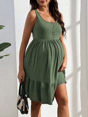 Vestido Gestante e Amamentação Regata com Botões e Barra em Camadas - Verde