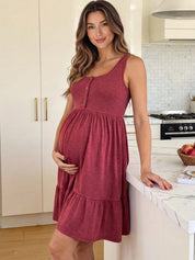 Vestido Gestante e Amamentação Regata com Botões e Barra em Camadas - Vermelho