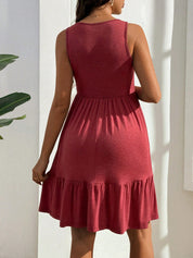 Vestido Gestante e Amamentação Regata com Botões e Barra em Camadas - Vermelho