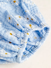 Vestido Gestante Longo Floral de Algodão com Decote V e Manga Bufante - Azul claro floral