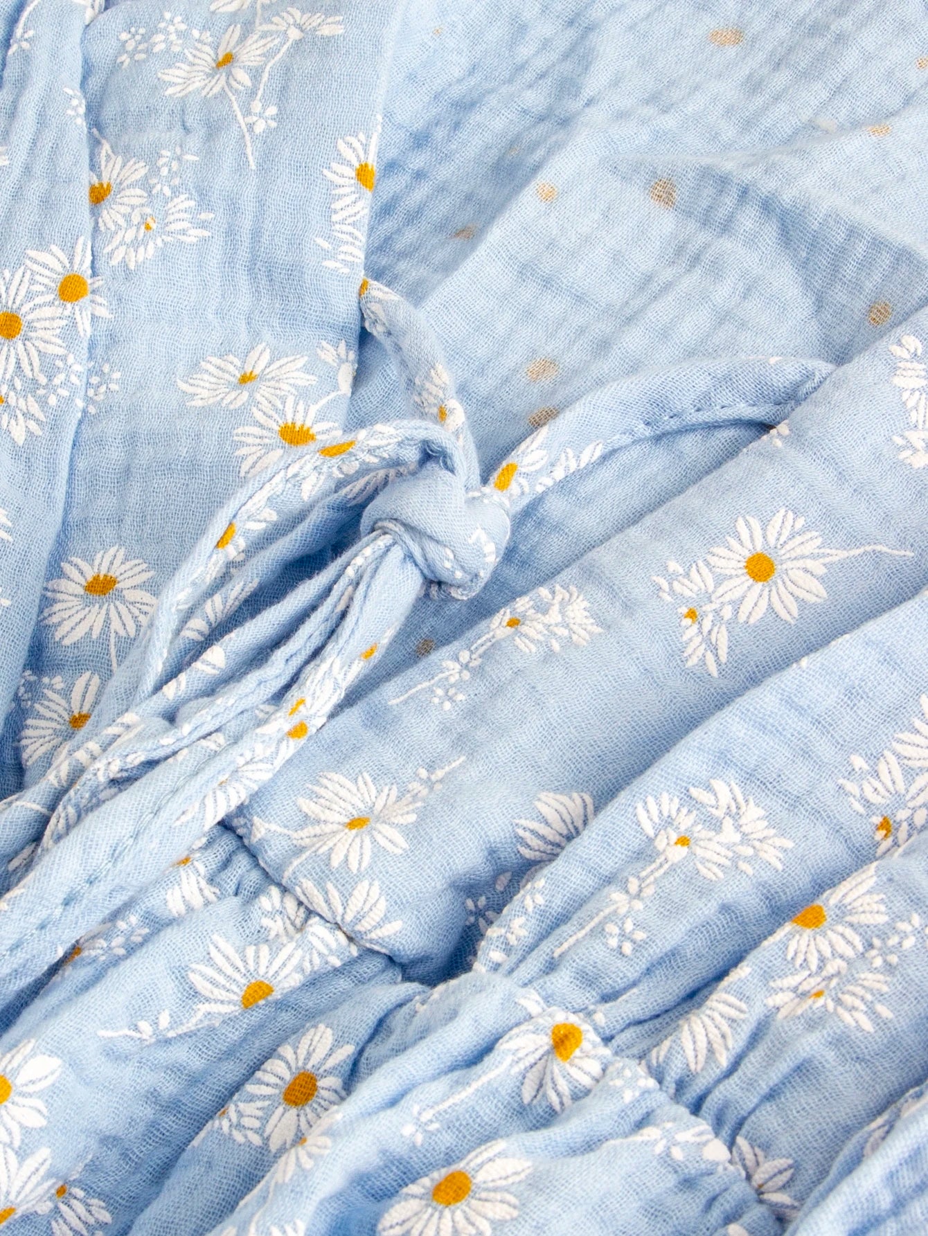 Vestido Gestante Longo Floral de Algodão com Decote V e Manga Bufante - Azul claro floral