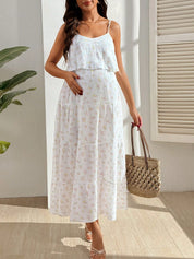 Vestido gestante midi floral branco
