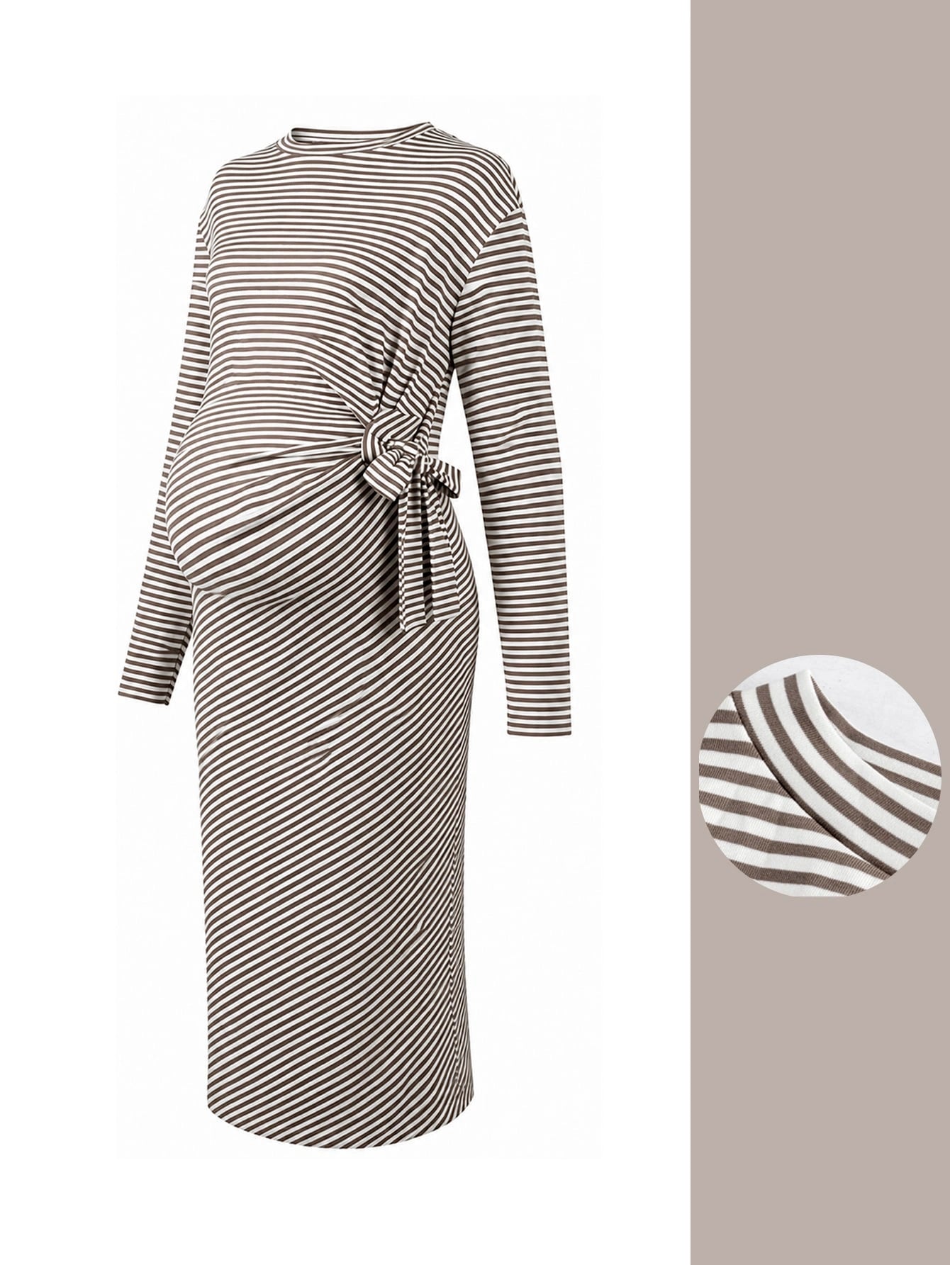 Vestido gestante midi listrado com amarração lateral - imagem 9